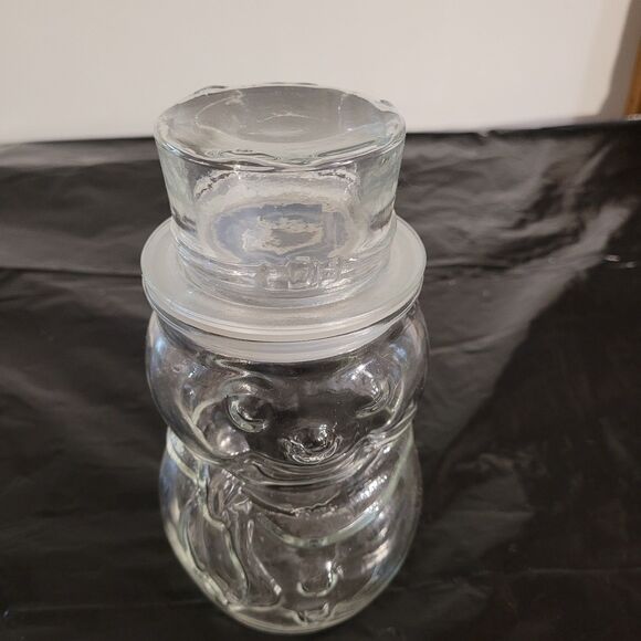 Libbey Clear glass snowman with hat lid candy jar 7.5" tall Holiday - Picture 3 of 6